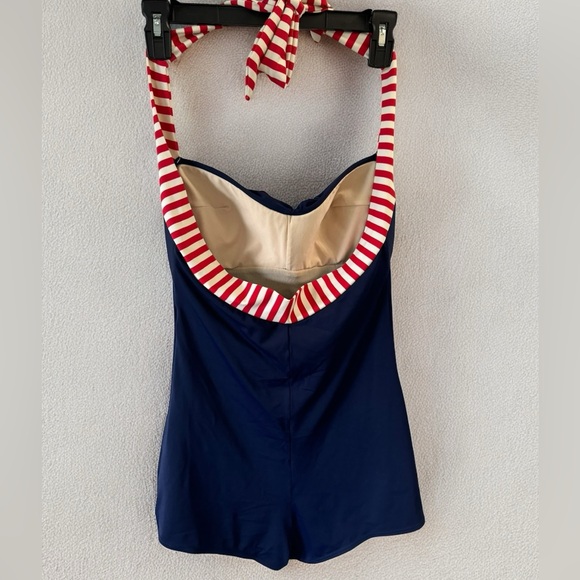 COCOSHIP Women's 50s Retro Navy Blue Nautical Maillot Anchors Away Swimsuit - Picture 6 of 12